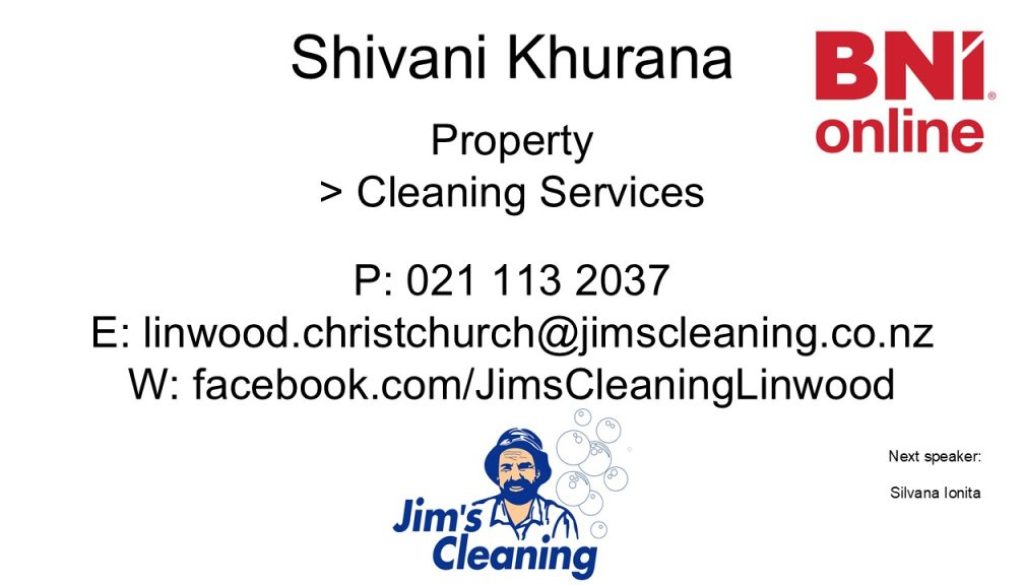 Shivani Khurana Jim's Cleaning Linwood