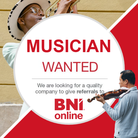 Christchurch musicians looking for a BNI chapter can join our online group, meeting weekly on Zoom with members ready to refer event work.